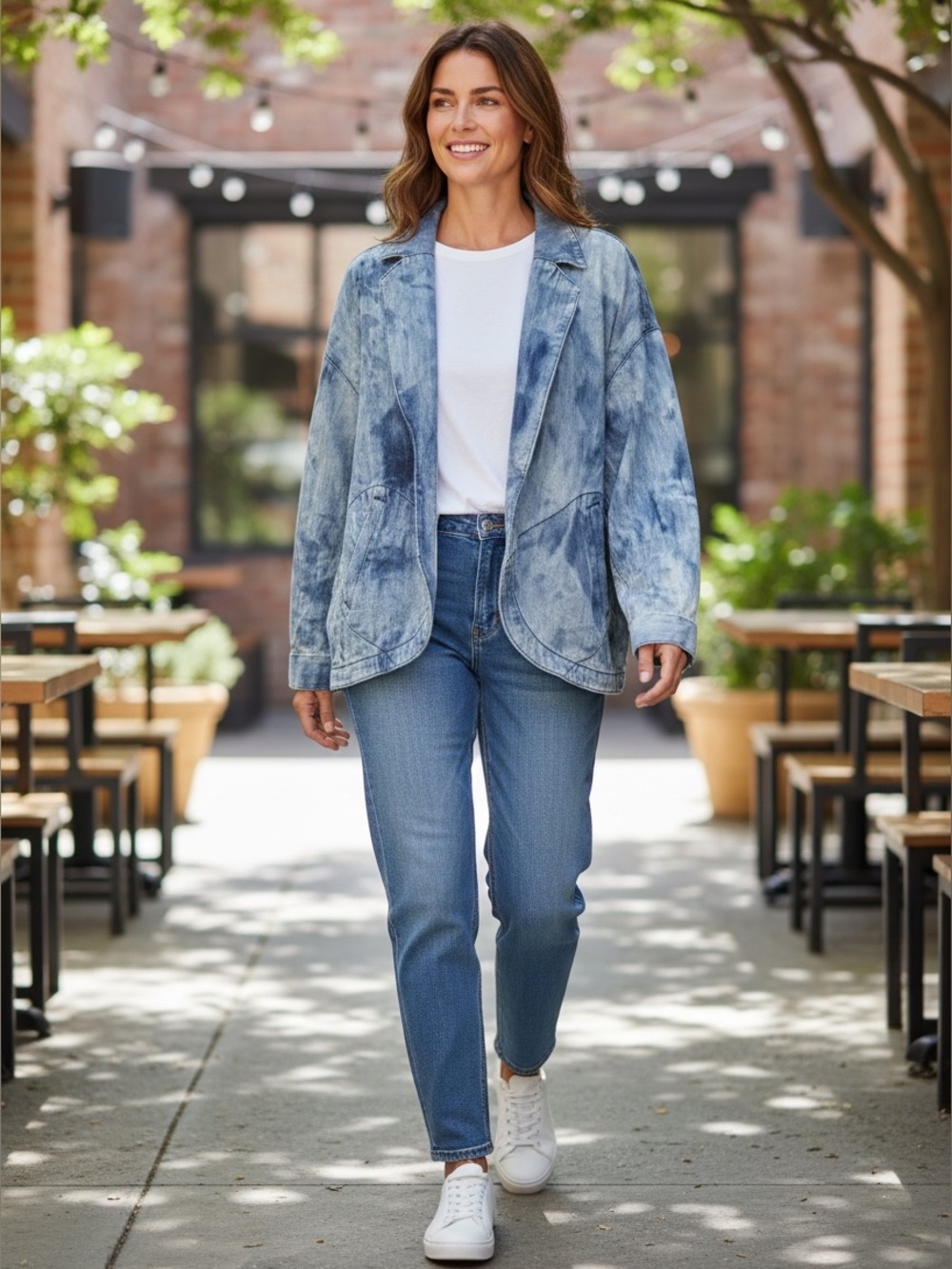 Pilcro Tie Dye Wash Denim Open Front Jacket